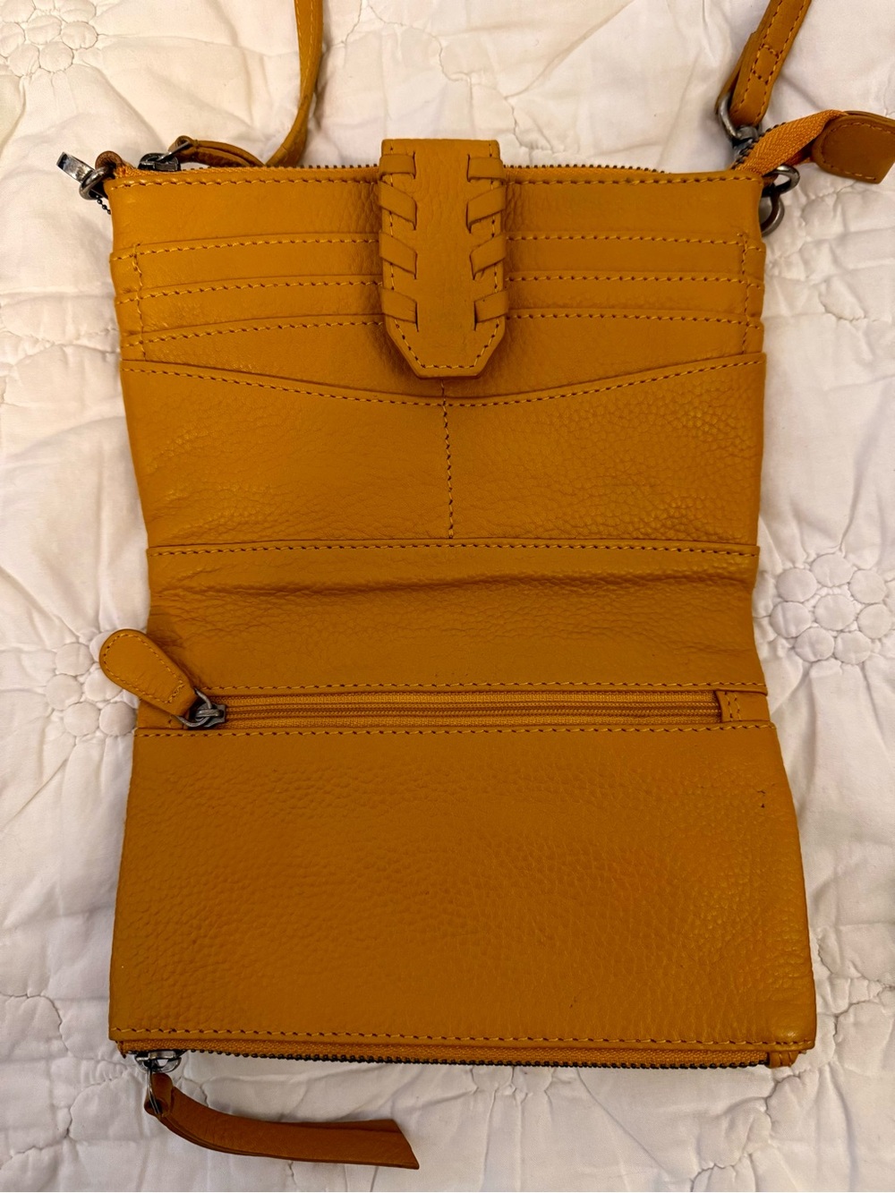 Lucky Brand Amber Convertible Crossbody Leather Wallet Bag Mustard Boho Style